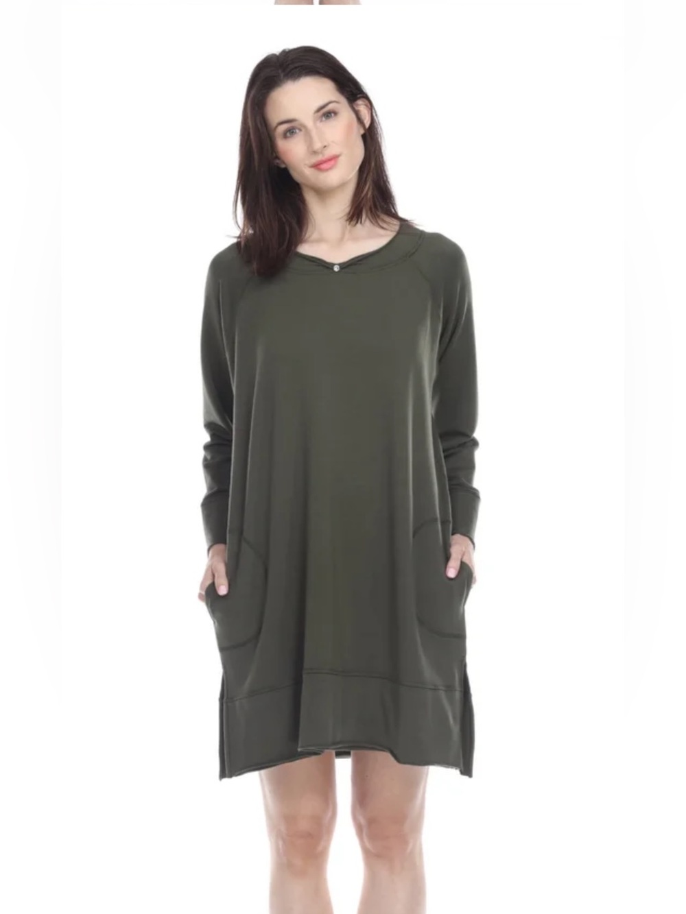 Urban Muu Muu Olive Green Oversized Tunic Dress One Size Pockets Made in USA